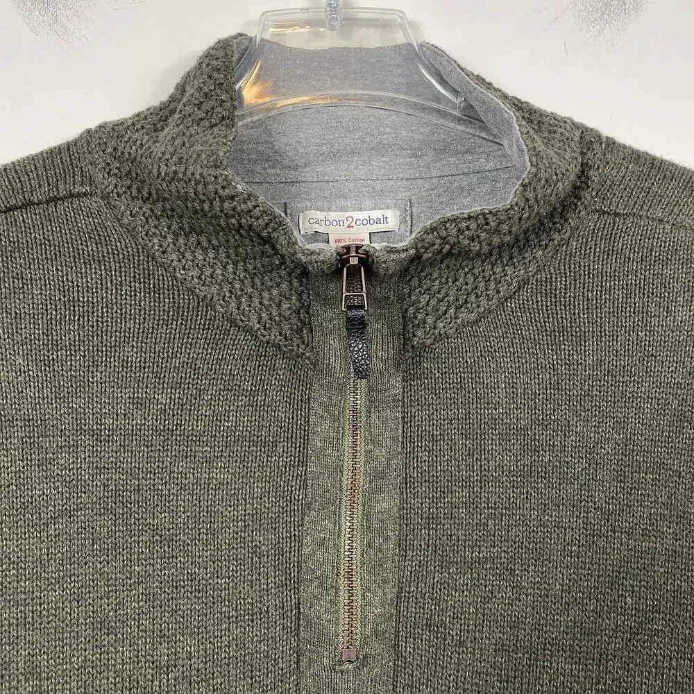 Carbon 2 Cobalt 1/4 Zip Sweater Mens Large Olive Rib Knit Textured Preppy Casual